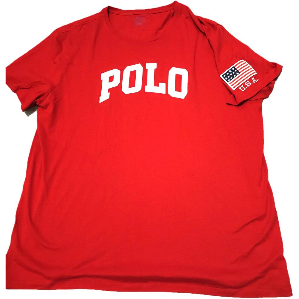 Polo Ralph Lauren USA Flag T Shirt Mens XXL Red Big Pony POLO Spellout Tee